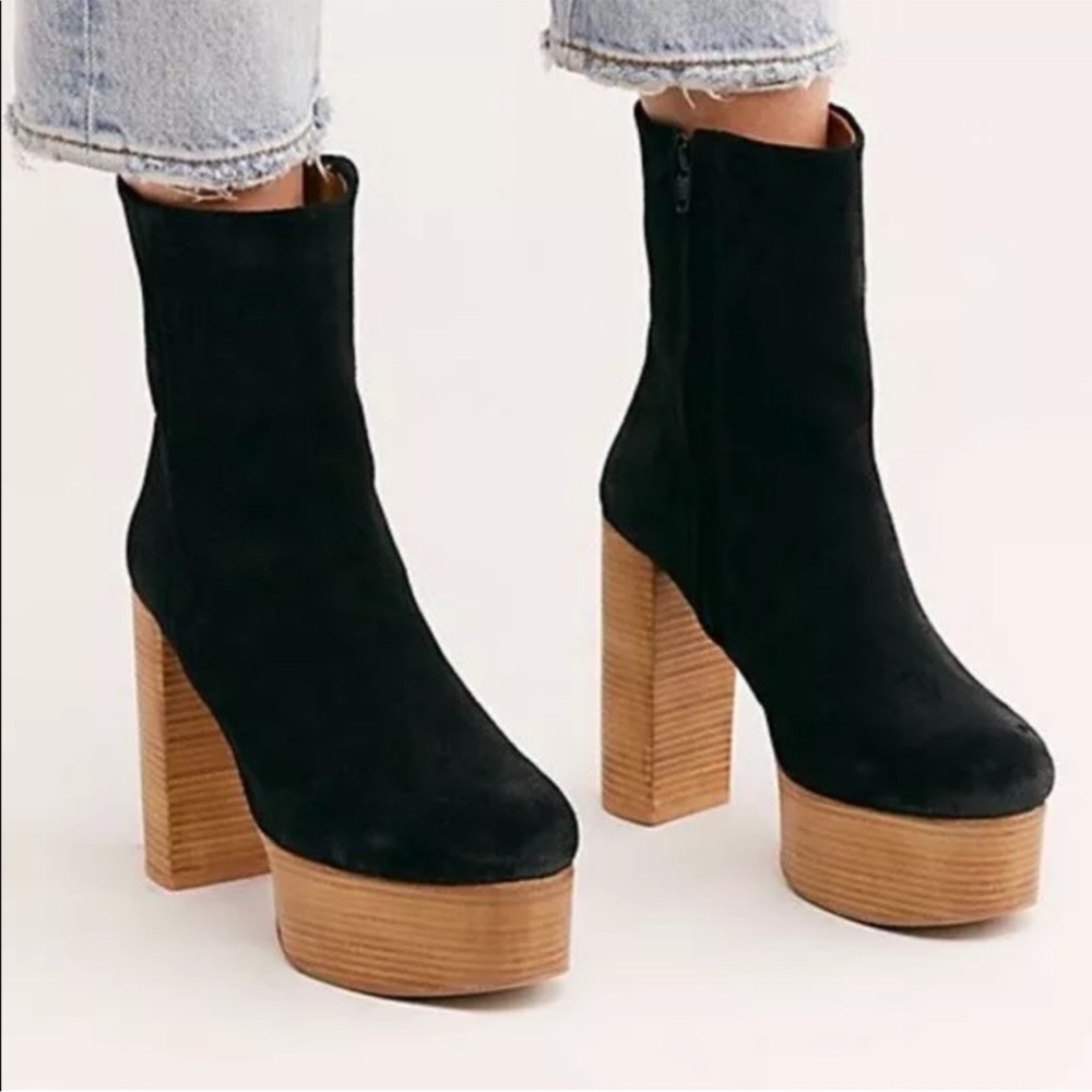 Free People Women’s 39 Black Leather Suede Friday Night 70's Platform Boots